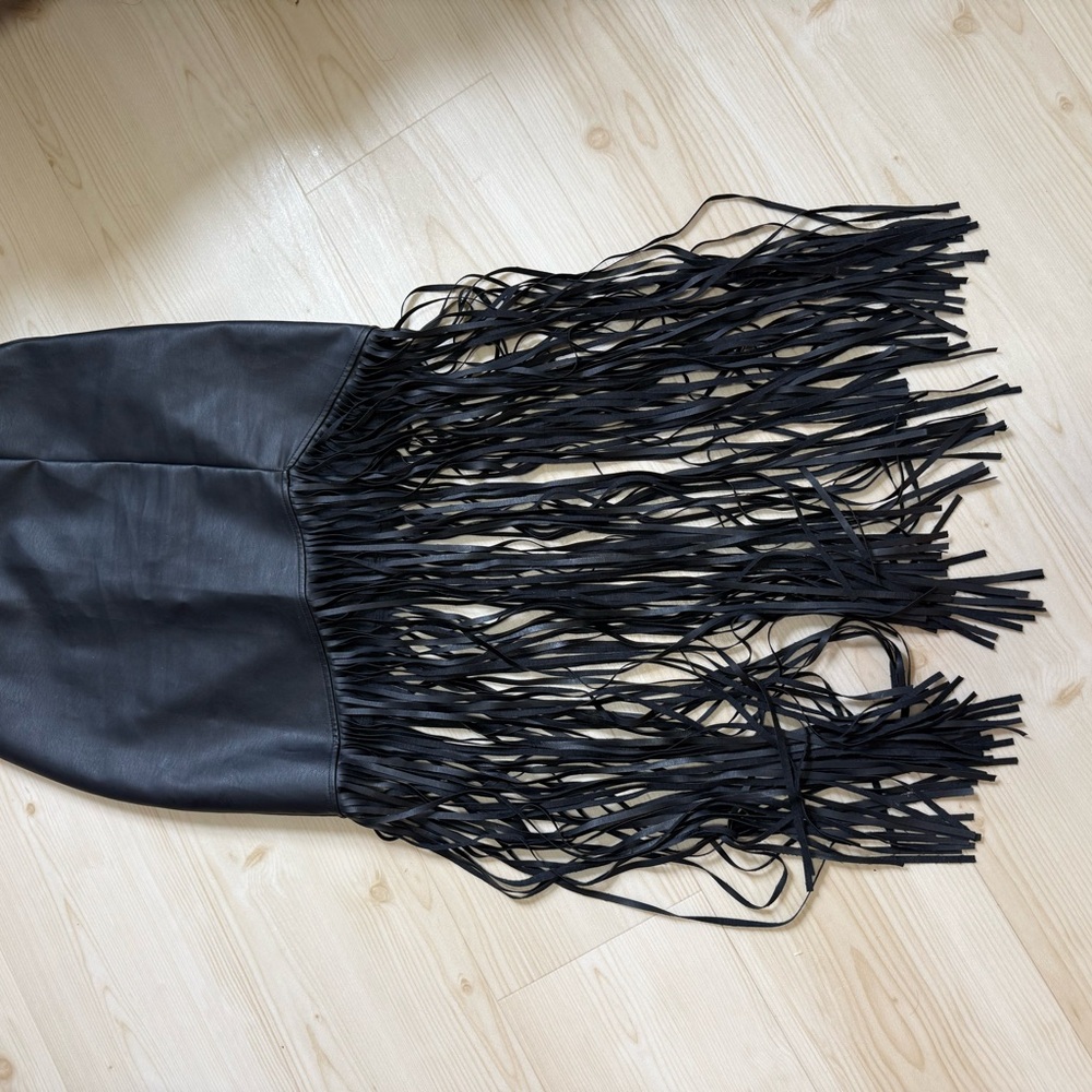 Black Leather Fringe Bag
